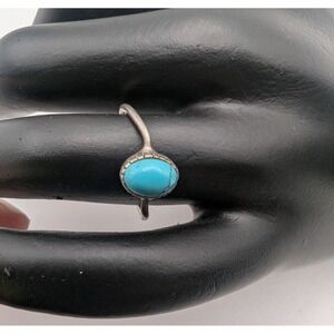 Silver Tone Turquoise Cabochon Ring Womens Size 5.5 Minimalist Southwest READ